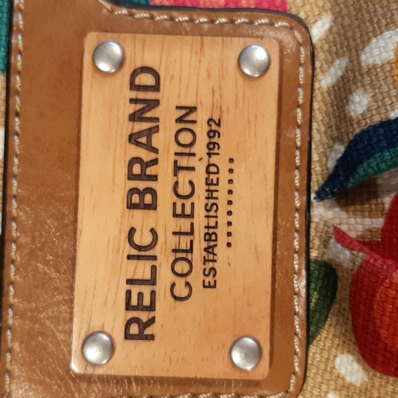 Vintage RARE Relic 1992 Collection Wood Handle With Floral Canvas Crossb Satchel - Picture 2 of 12